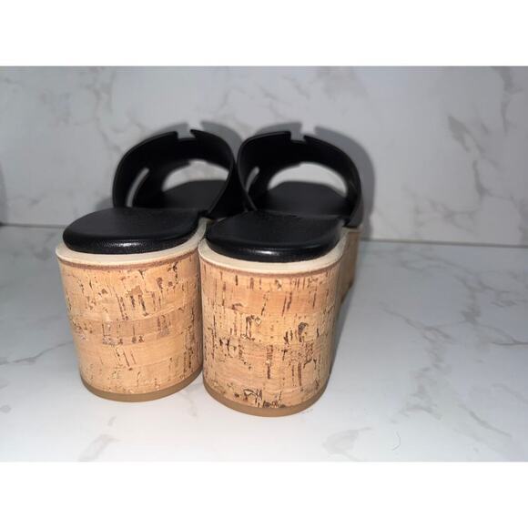 Hermès H Wedge Sandals in Black - Picture 4 of 6